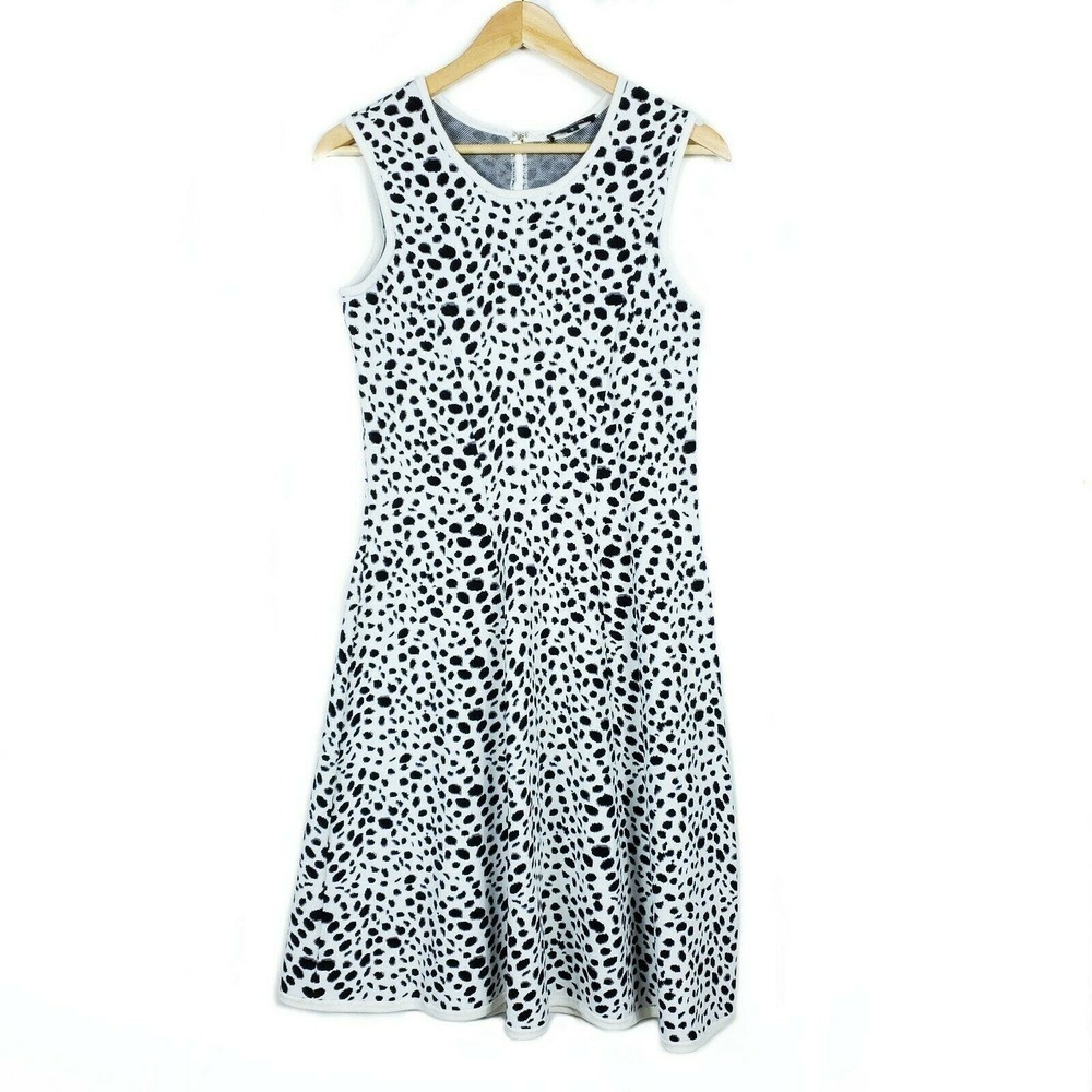 Pink Tartan Dress Medium Sleeveless White Black Polka Dot Animal Print Knit